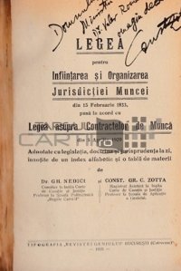 Legea pentru infiintarea si organizarea jurisdictiei muncei din 15 februarie 1933