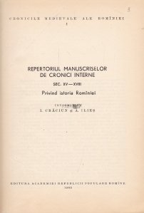 Repertoriul manuscriselor de cronici interne sec. XV-XVIII