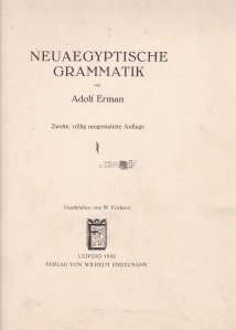 Neuaegyptische Grammatik / Gramatica egipteana