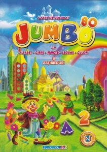 Carte de colorat Jumbo cu alfabet, cifre, fructe, legume, culori si abtibilduri